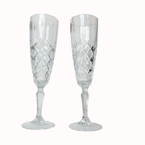 French Crystal Champagne Glasses VTG Set of 2 Cristal De Flandre Flutes Stemware - Picture 10 of 15